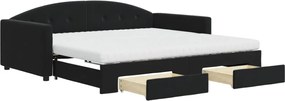 vidaXL Pat de zi cu extensie și sertare, negru, 100x200 cm, catifea