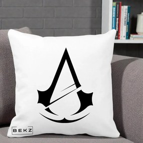 Perna Personalizata Assassin's Creed Minimalist, 40x40 cm, Alba Mata, Husa Detasabila, Perna Inclusa, BEKZ®
