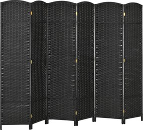 HOMCOM Paravan Despărțitor Interior Pliabil cu 6 Panouri Întrețesute, 240x170 cm, Negru | Aosom Romania