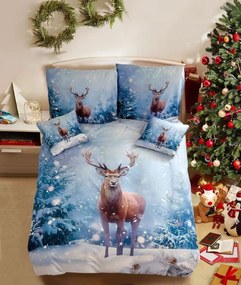 Lenjerie de pat 3D din bumbac SNOWY DEER albastru + fata de perna 40x50 cm gratuit Dimensiune lenjerie de pat: 70 x 90 cm | 140 x 200 cm