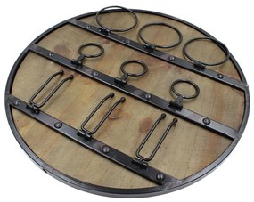 Suport de Perete pentru Sticle și Pahare – 3 Sticle &amp; 3 Pahare | Lemn &amp; Metal | Ø50 cm