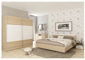 Dormitor GLOBAL247(dulap, pat, 2xnoptiera) - alb/stejar woton