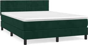 vidaXL Pat box spring cu saltea, verde închis, 140x190 cm, catifea