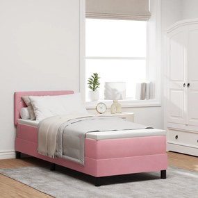 vidaXL Pat box spring cu saltea, roz, 80x200 cm, catifea