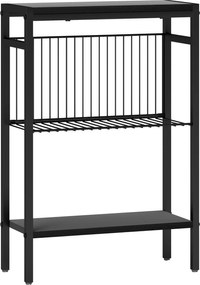 HOMCOM Masă laterală, design în 3 niveluri, rafturi cu aspect lemn, cadru din oțel, negru | Aosom Romania