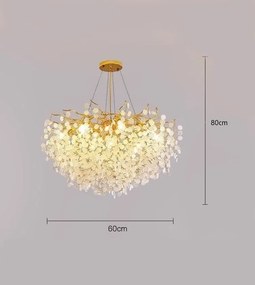 Candelabru Eva Cristal,6 Becuri E14, 60cm, Auriu