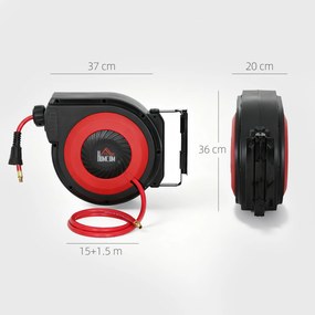 HOMCOM Tambur pentru furtun cu mecanism de retragere, furtun lung de 16,5 m, montare pe perete, Roșu+Negru | Aosom Romania