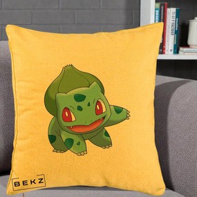 Perna Personalizata Bulbasaur Pokemon, 40x40 cm, Galben, Husa Detasabila, Perna Inclusa, BEKZ®