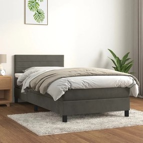 3141348 vidaXL Pat box spring cu saltea, gri închis, 100x200 cm, catifea