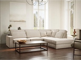 Colțar crem cu tapițerie din chenille (cu colț pe partea dreaptă/în formă de ”L”) Kirou – Maison de Rêve