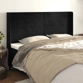 3119788 vidaXL Tăblie de pat cu aripioare, negru, 203x16x118/128 cm, catifea