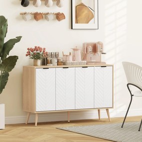 HOMCOM Comodă Bucătărie, Mobilier de Bucătărie cu Rafturi Reglabile și Picioare din Lemn de Pin, Bufet Modern pentru Living, Living, Sala de Mese, 120x35x77,4cm, Natural și Alb | Aosom Romania