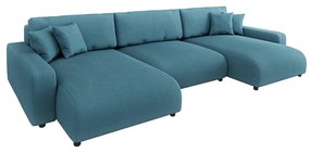 Colțar turcoaz extensibil, cu spațiu de depozitare, cu tapițerie din catifea reiată Sara – Ropez