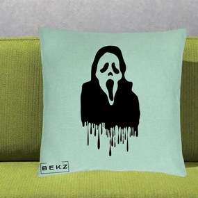 Perna Personalizata Halloween Ghostface Scream Picurand, 40x40 cm, Verde Menta, Husa Detasabila, Perna Inclusa, BEKZ®