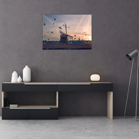 Tablou pe sticlă cu moară de vânt (70x50 cm)