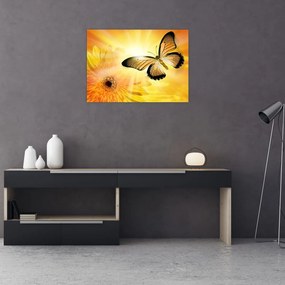 Tablou - Fluture galben cu flori (70x50 cm)