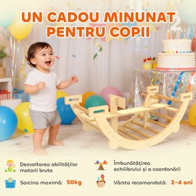 AIYAPLAY Arc Montessori din Lemn pentru Copii 2-4 Ani, Convertibil în Balansoar, Joc de Cățărare, 110x52x45 cm, culoare Lemn | Aosom Romania