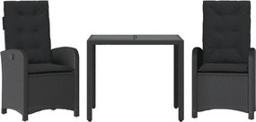 vidaXL Set mobilier de grădină cu perne, 3 piese, negru, poliratan