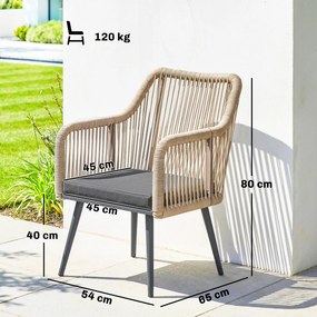 Outsunny Set 2 Scaune de Grădină din Ratan PE cu Perne Moi Lavabile și Brațe, Scaune pentru Dining Exterior din Oțel, pentru Terasă, Balcon, Grădină, Exterior, 54x65x80cm, Gri Închis | Aosom Romania