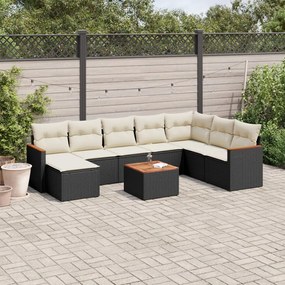 3258654 vidaXL Set mobilier de grădină cu perne, 9 piese, negru, poliratan