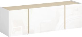 HOMCOM Comodă TV, banc TV cu 4 uși cu închidere amortizată, etajeră reglabilă și orificii pentru cabluri, 135 x 38 x 45 cm, alb | Aosom Romania