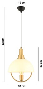 Lustră suspendată MONZA pe cablu, 1 x E27 / 40 W / 230 V, Ø 30 cm, crem/auriu