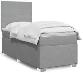vidaXL Pat box spring cu saltea, gri deschis, 90x190 cm, textil