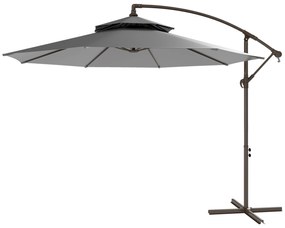 Outsunny Umbrelă Ampelschirm Ø2,67 x 2,45 m Cu Manivelă și Acoperiș Dublu Bază în Formă de Cruce Oțel Protecție Solară Poliester Oțel Gri deschis | Aosom Romania