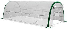 Outsunny Seră de Grădină Tunnel 18 m² dim. 6L x 3l x 2H m, 8 ferestre, Ușă cu fermoar rulabil, Oțel galvanizat, preț PE, Alb | Aosom Romania