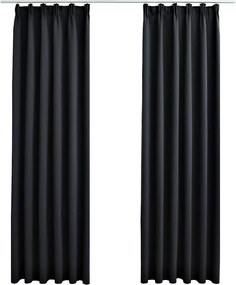 vidaXL Draperii opace cu cârlige, 2 buc., negru, 140 x 225 cm