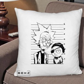 Perna Personalizata Rick si Morty Dosar, 40x40 cm, Alb Pufos, Husa Detasabila, Perna Inclusa, BEKZ®