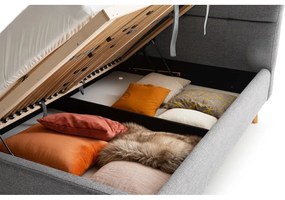 Pat matrimonial gri tapițat cu spațiu de depozitare cu somieră 160x200 cm Lotte – Meise Möbel