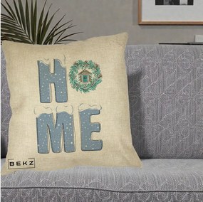 Perna Decorativa HOME Iarna cu Coroana, 40x40 cm, Crem, Husa Detasabila, Perna Inclusa, BEKZ®