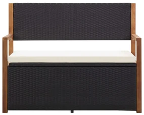 46010 vidaXL Bancă de depozitare, negru, 115 cm, poliratan și lemn de acacia