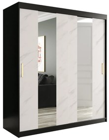 Dulap de haine 180 cm Marbelo P (mat negru + marmură albă). 1064522