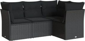 vidaXL Set mobilier de grădină cu perne, 4 piese, negru, poliratan