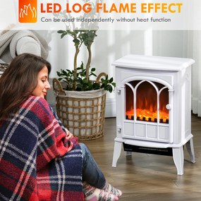 HOMCOM Șemineu Electric de Podea 1000W/2000W Efect de Flacără Luminositate Reglabilă Alb | Aosom Romania