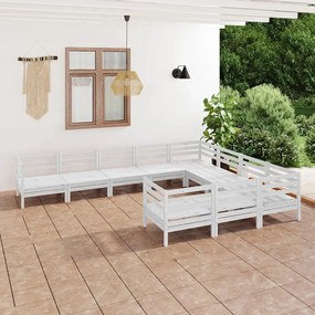 3083265 vidaXL Set mobilier de grădină, 10 piese, alb, lemn masiv de pin
