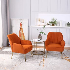 Set de 2 scaune de living din catifea, Design ergonomic, Culoare portocaliu