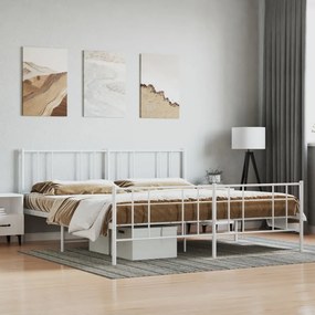 352554 vidaXL Cadru de pat metalic cu tăblie, alb, 200x200 cm