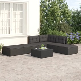 3187116 vidaXL Set mobilier de grădină cu perne, 6 piese, negru, poliratan