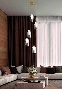 Lustra cu 5 pendule design modern Nora auriu/ marmura alba