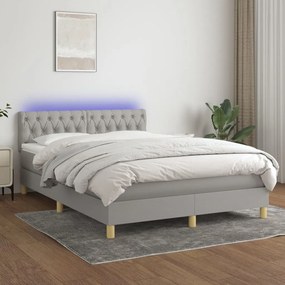 vidaXL Pat cu arcuri, saltea și LED, gri deschis, 140x190 cm, textil