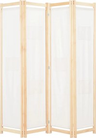 vidaXL Paravan de cameră cu 4 panouri, crem, 160x170x4 cm, textil