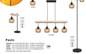 Lustra suspendata design vintage Paulo negru, natur