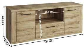 Comoda TV 2D1S 135, stejar navarra, DORSI
