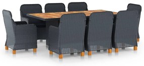 vidaXL Set mobilier exterior cu perne, 9 piese, gri închis, poliratan