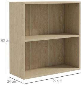 HOMCOM Bibliotecă raft de depozitare cu 2 compartimente și raft reglabil, 60 x 24 x 63 cm, efect lemn natural | Aosom Romania