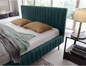 Pat matrimonial petrol tapițat cu spațiu de depozitare cu somieră 140x200 cm Plissa – ELTAP