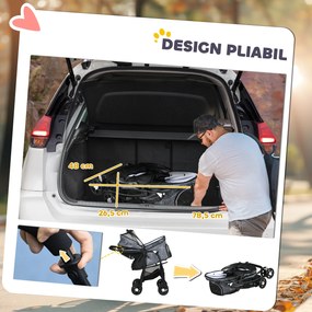 PawHut Cărucior pentru Animale cu Coș, Pernă și 2 Lese, 81x48x99 cm, Gri | Aosom Romania